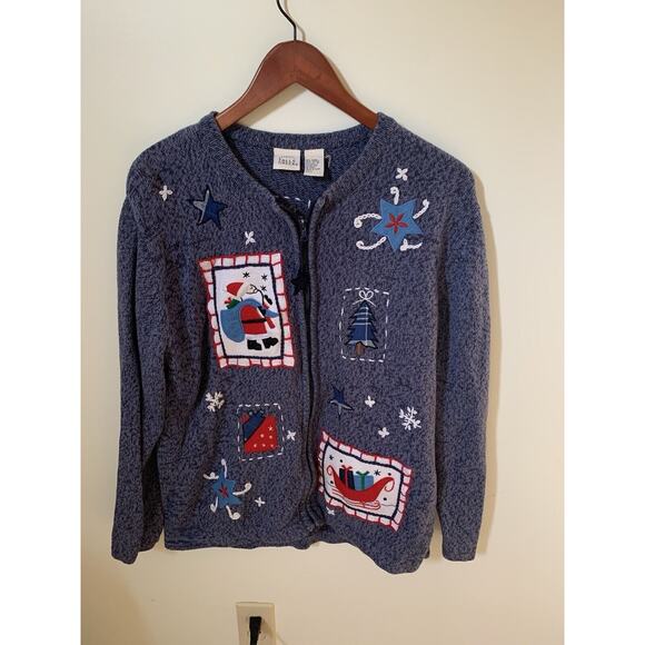 Falls Creek Sweaters - Vintage Falls Creek Ugly Christmas Sweater Womens Size L Cardigan Knit Full Zip